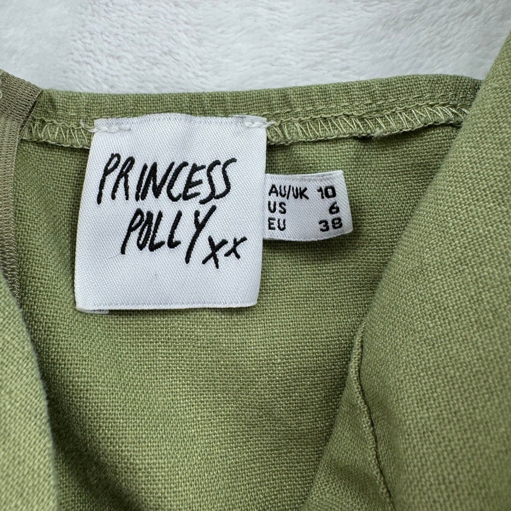 Princess Polly Olive Green Halter Mini Dress Bustier Cotton Linen Blend Size 6 - Picture 3 of 6